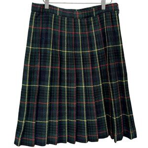 Carriage Court Womens 100% Wool Dark Green Tartan Plaid Pleated Skirt Sz 10